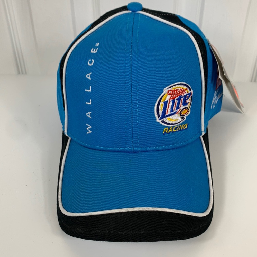 NWT Miller Lite Racing Rusty Wallace teal blue/black velcro strap hat